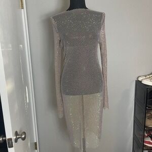 Gold multicolor chainmail mesh long sleeve dress